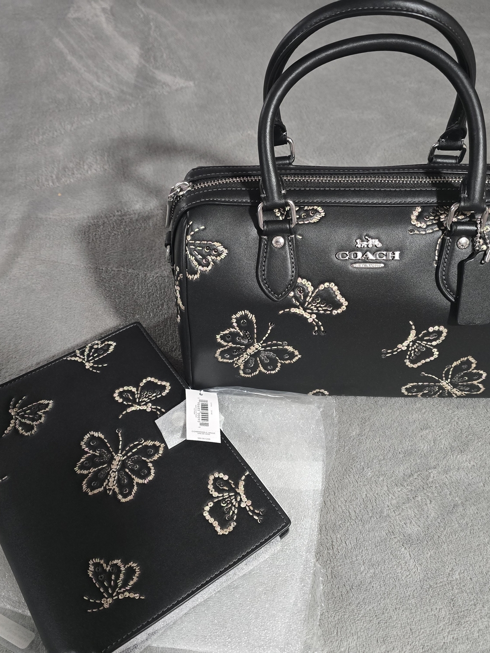 COACH Black Butterfly Embellished Leather Satchel